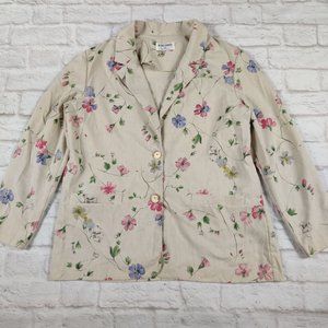 Vintage Alfred Dunner womens floral power blazer pockets cream made USA sz 12